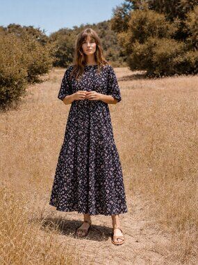 Christy Dawn Theo Dress in Amethyst Paisley Black Purple Size Medium Midi Dress